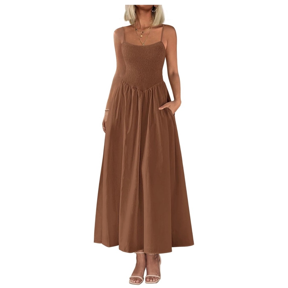 Elegant Brown Smocked Maxi Dress